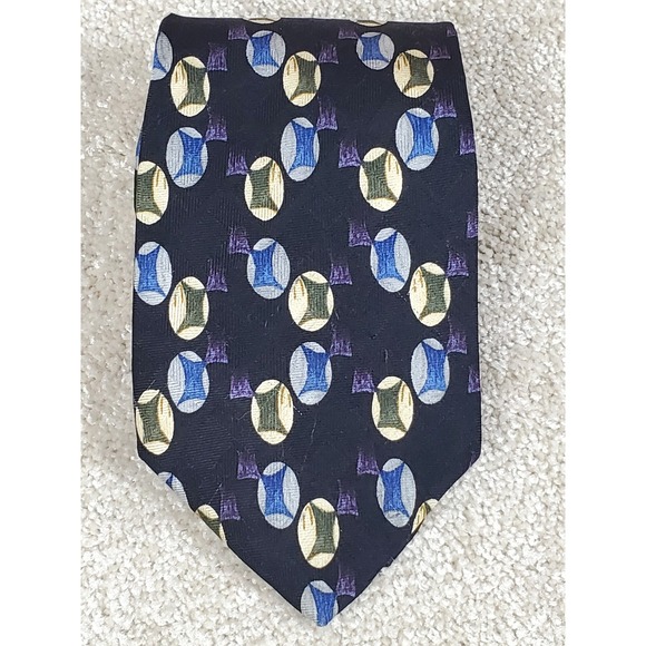 Tom James Silk Neck Tie Geometric Design Purple Blue Green 59.5" - Picture 3 of 6
